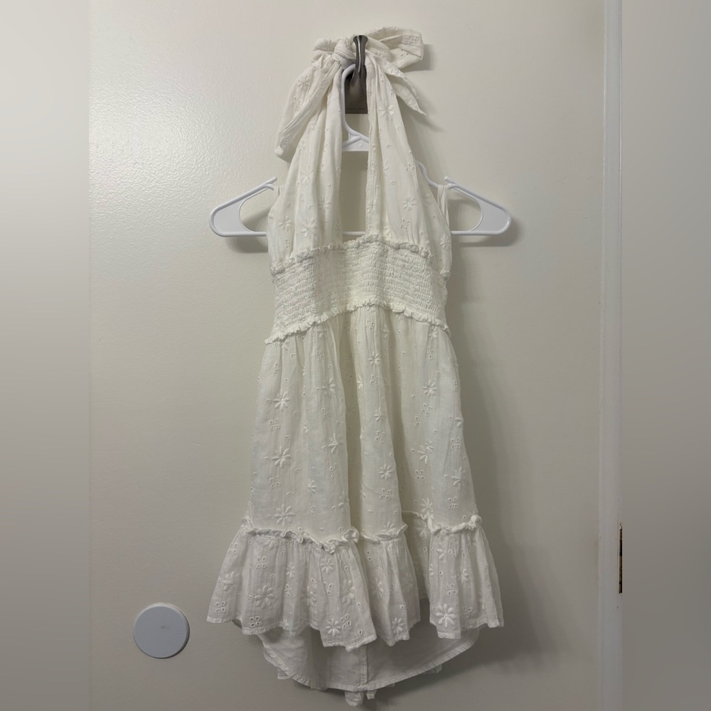 Aerie White Eyelet Flower Textured Dress